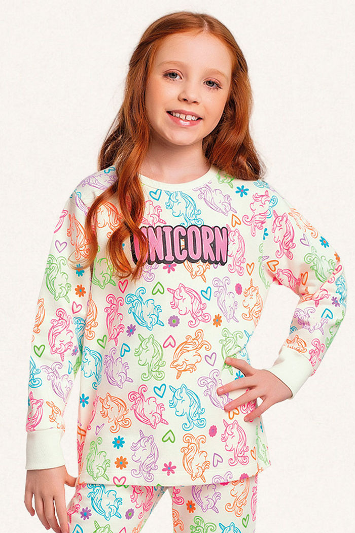 Conjunto pijama blusão e calça em moletom unicórnio