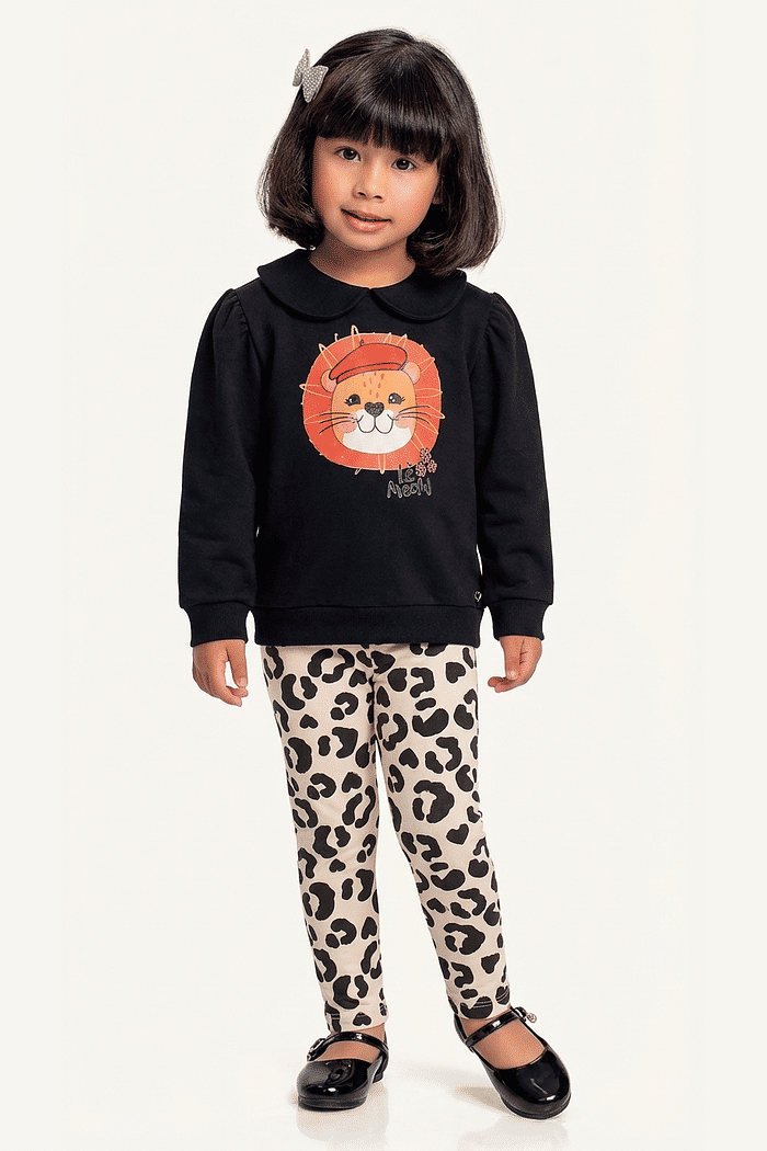 Conjunto blusão em moletom e legging em molecotton leãozinho