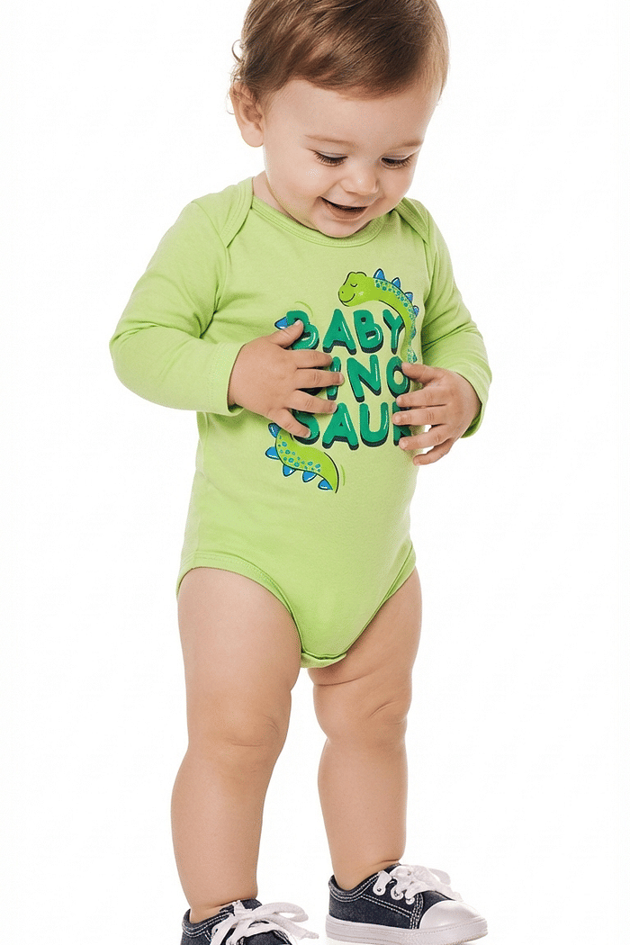 Body manga longa em suedine baby dino