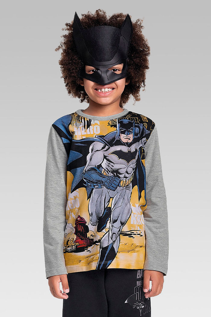 Camiseta manga longa em meia malha batman