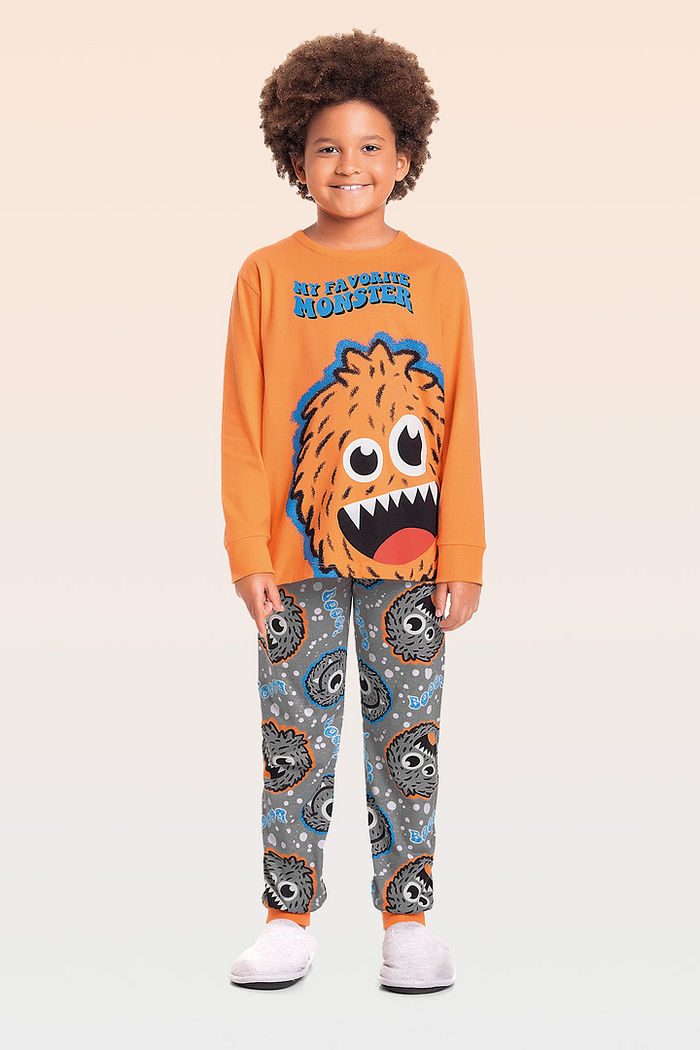 Conjunto pijama camiseta manga longa e calça em meia malha