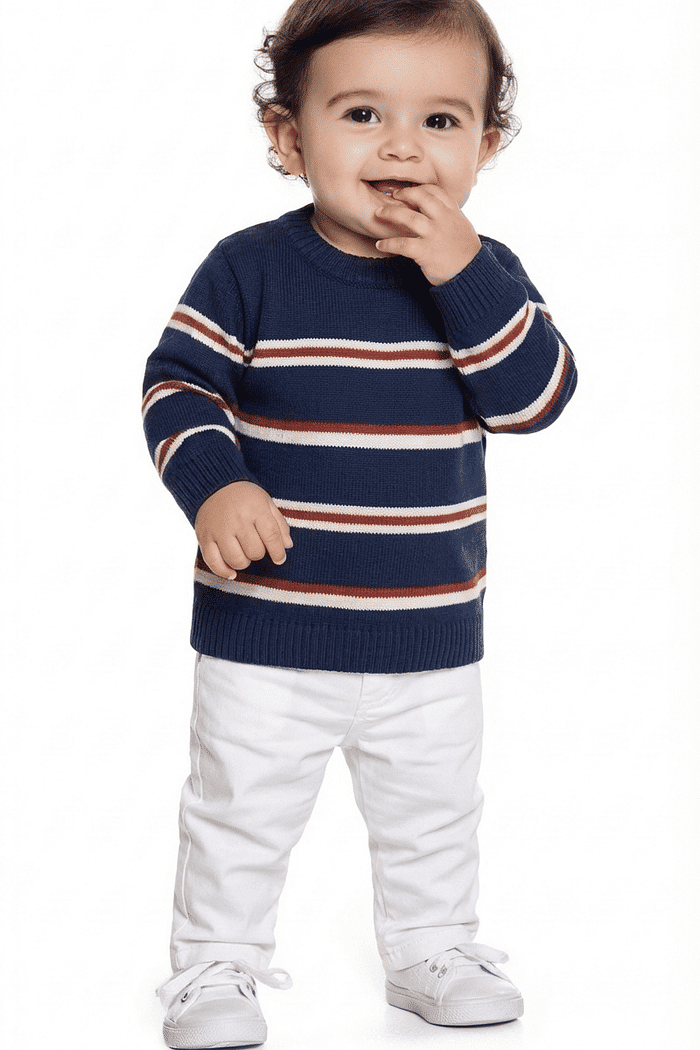 Casaco fechado listras em tricot