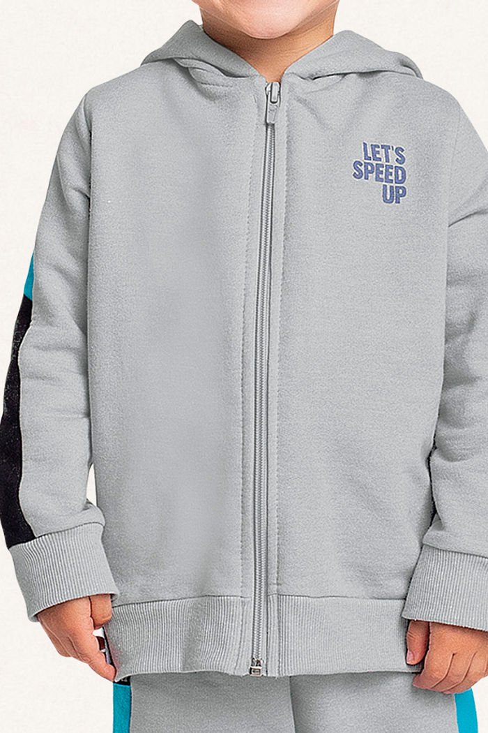 Conjunto jaqueta com capuz e calça em moletom molinê let's speed up