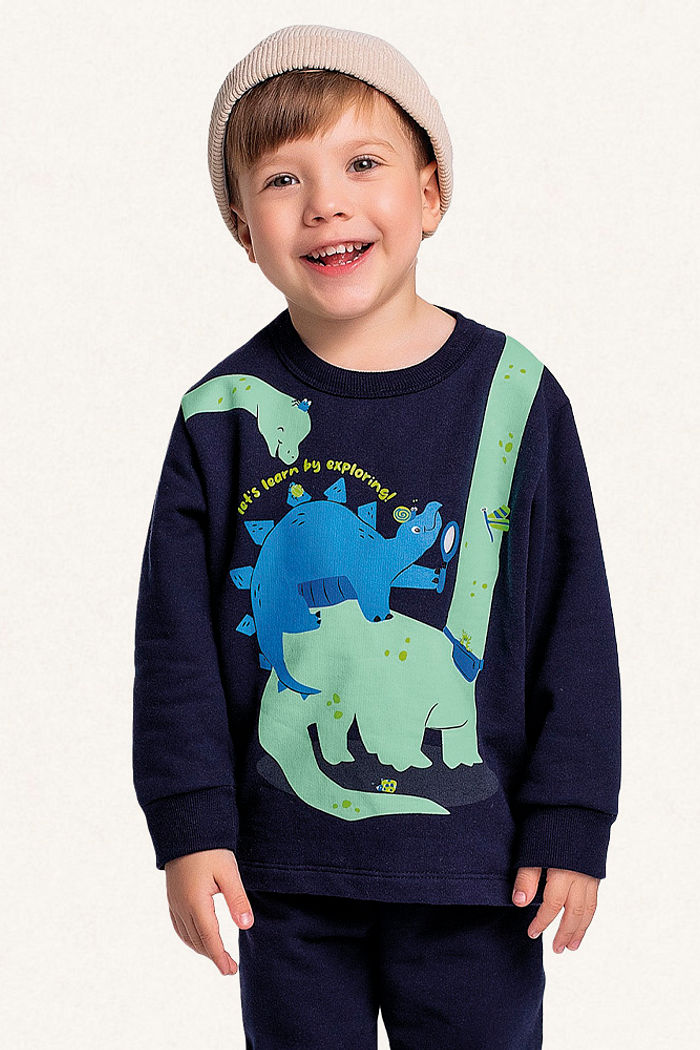 Conjunto blusão e calça em moletom dinossauros