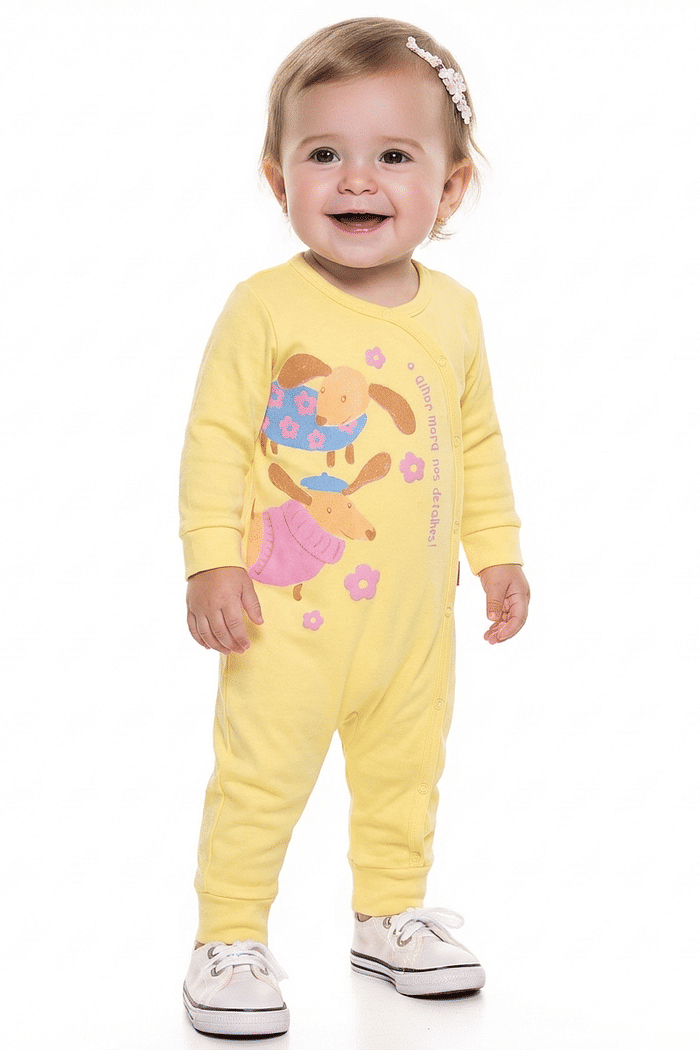 Macacão manga longa em suedine dogs