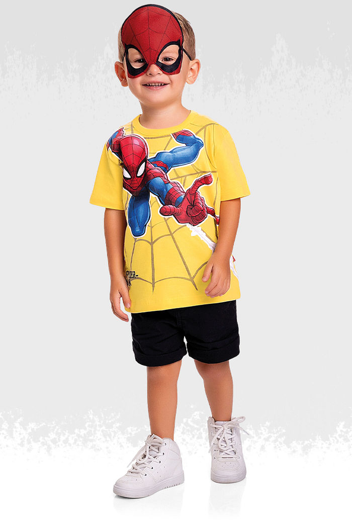 Camiseta em meia malha spiderman com mascara
