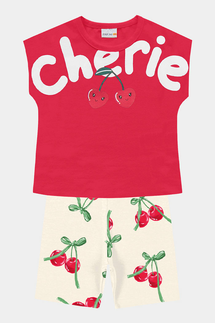 Conjunto blusa e ciclista de cereja