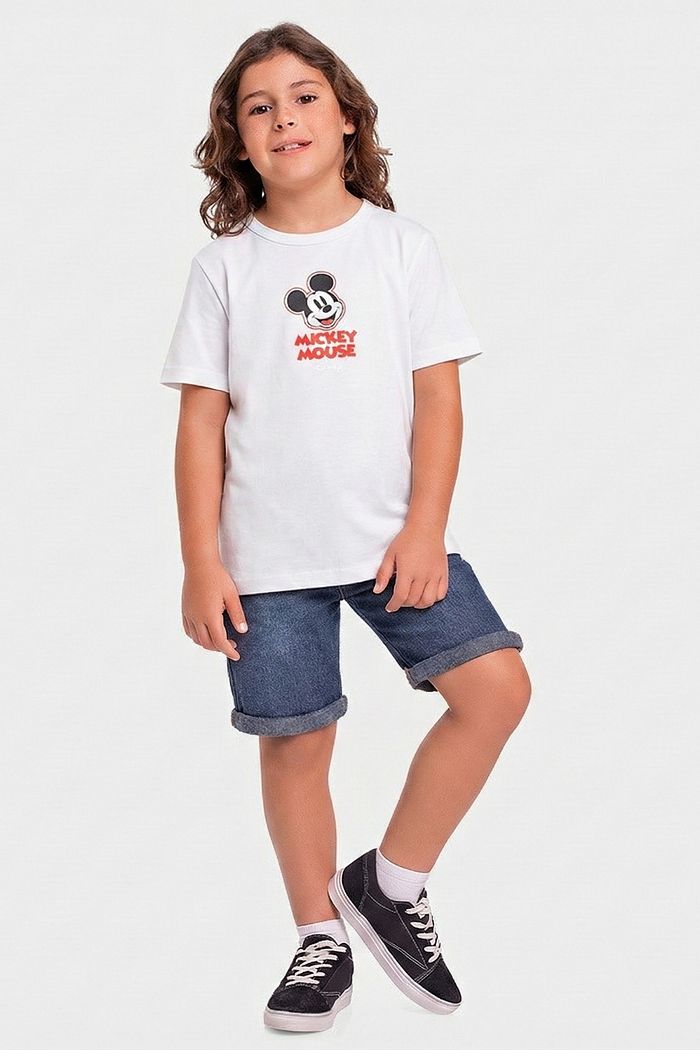 Camiseta manga curta infantil Mickey em meia malha