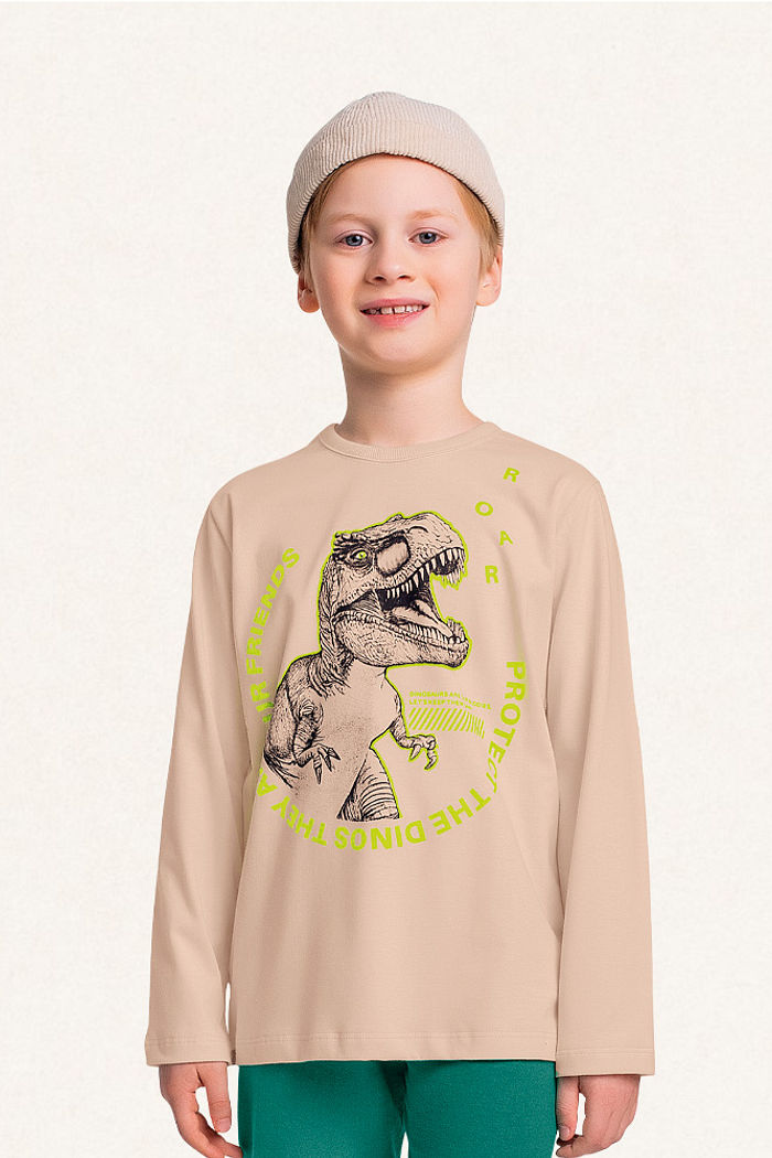 Conjunto camiseta manga longa em meia malha e calça em moletinho dino