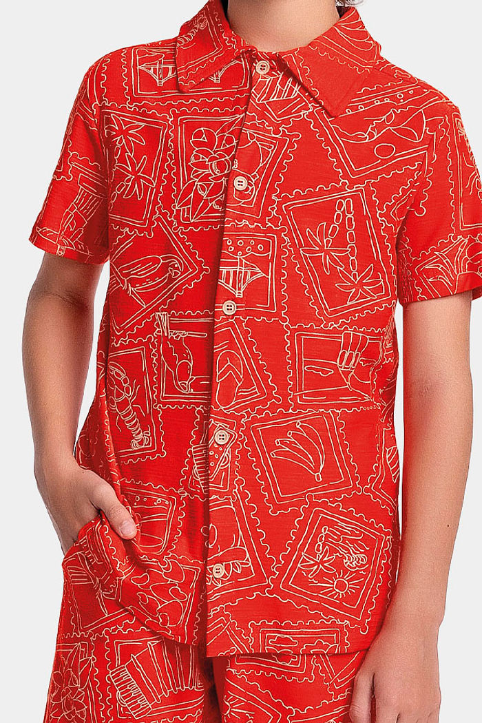 Conjunto camiseta turista e bermuda em moletinho flamê