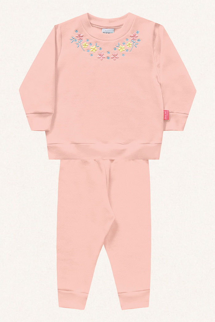 Conjunto blusão e calça em moletom flor