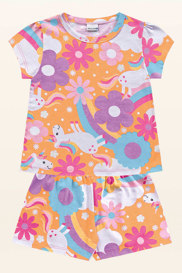 Conjunto pijama blusa e short unicórnios
