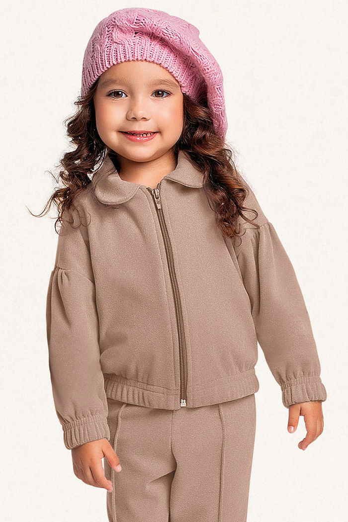 Conjunto jaqueta com ziper e calça em tecido melange