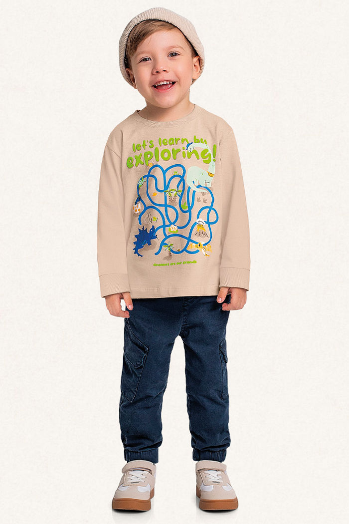 Camiseta manga longa em meia malha dinos