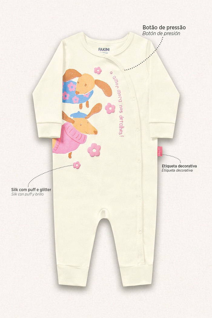 Macacão manga longa em suedine dogs