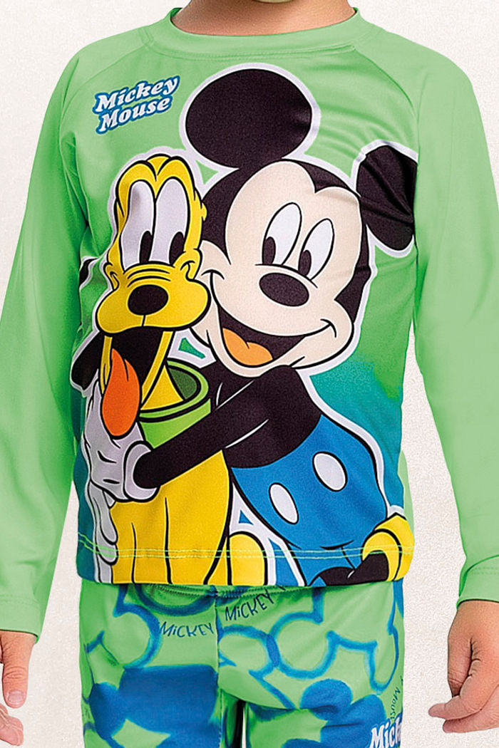 Camiseta manga longa praia mickey e pluto
