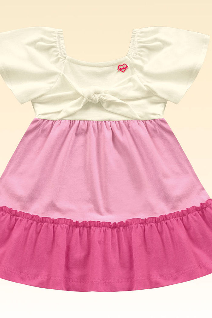 Vestido meia malha tricolors e amarração em laço