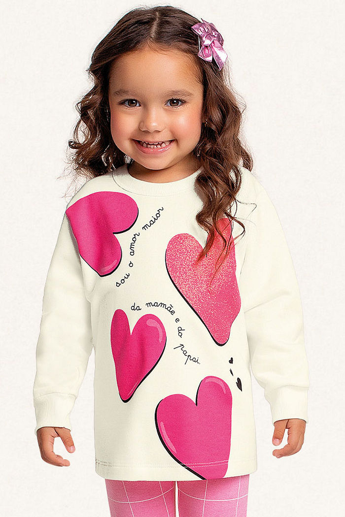 Conjunto blusão coração em moletom e legging em molecotton molinê