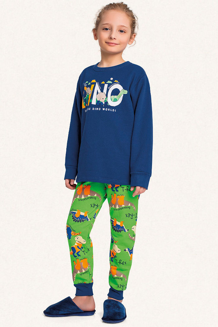Conjunto pijama blusão e calça em moletom dino