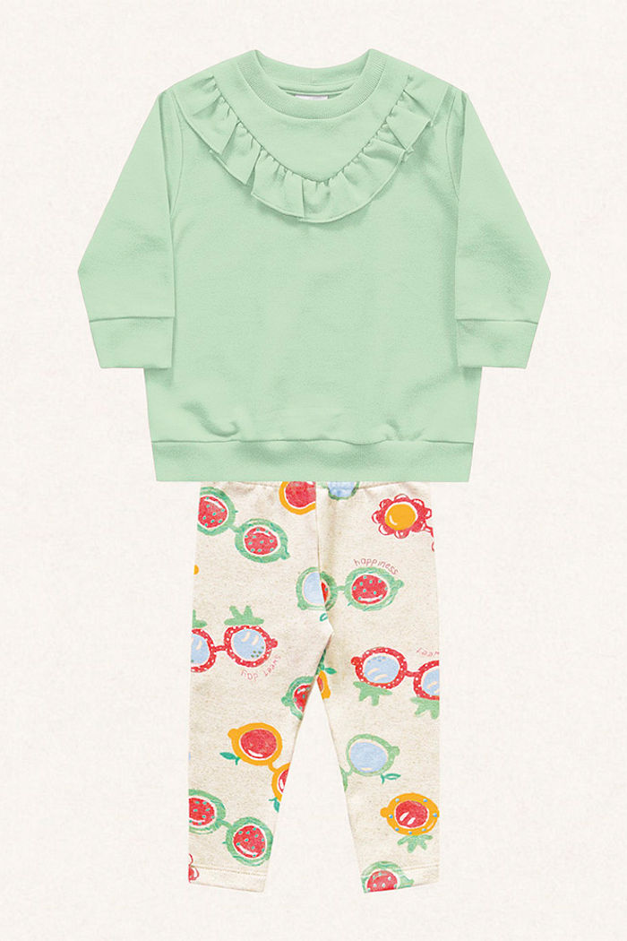 Conjunto blusão em moletom e legging em molecotton linho frutas