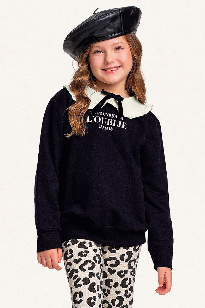 Conjunto blusão em moletom e legging em molecotton com laço