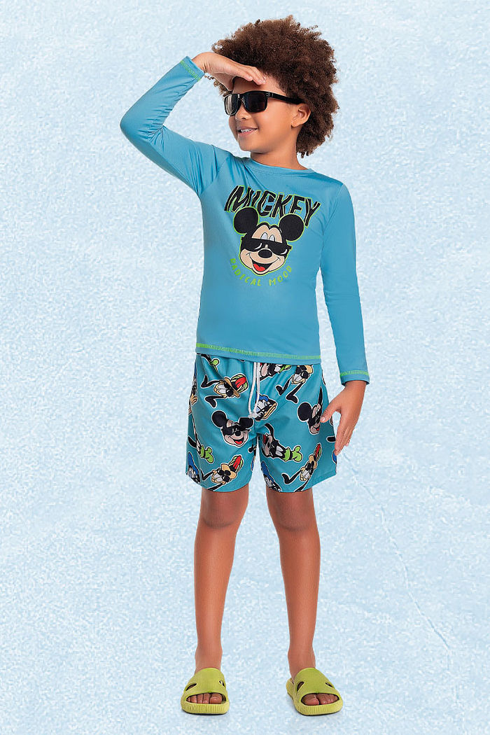 Camiseta manga longa em cotton poliéster Mickey