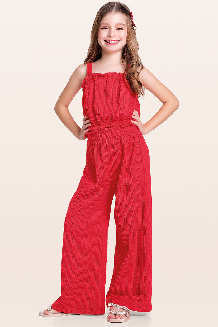 Conjunto cropped e calça pantalona em malha candy