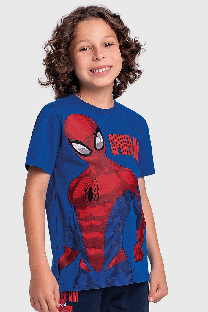 Conjunto camiseta e bermuda em moletinho spider-man