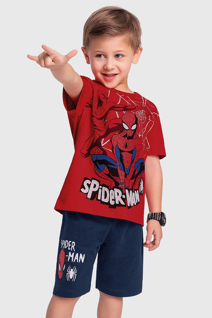 Conjunto camiseta homem-aranha e bermuda em moletinho