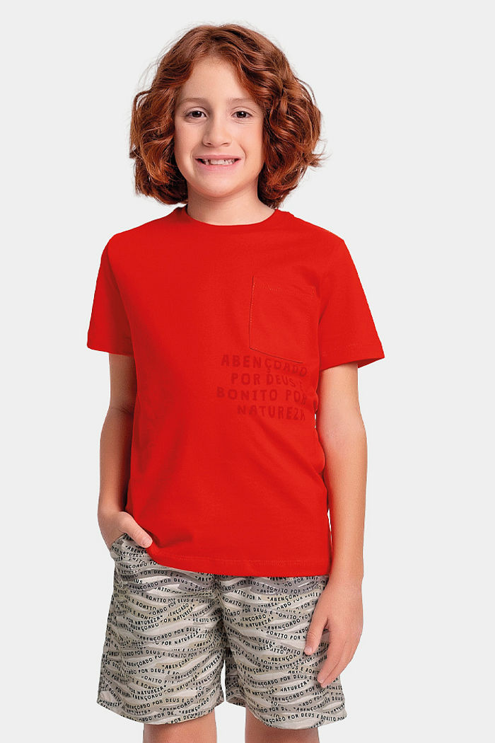 Conjunto camiseta e bermuda em microfibra com estampa sublimada