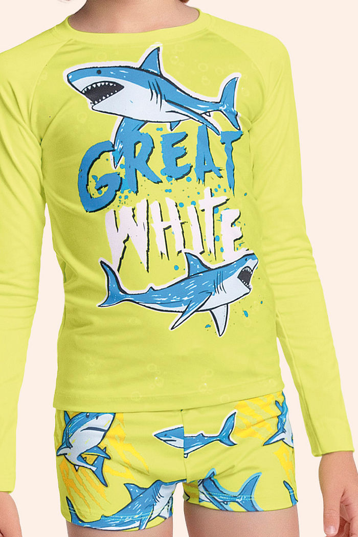 Conjunto camiseta manga longa e sunga boxer com estampa sublimada