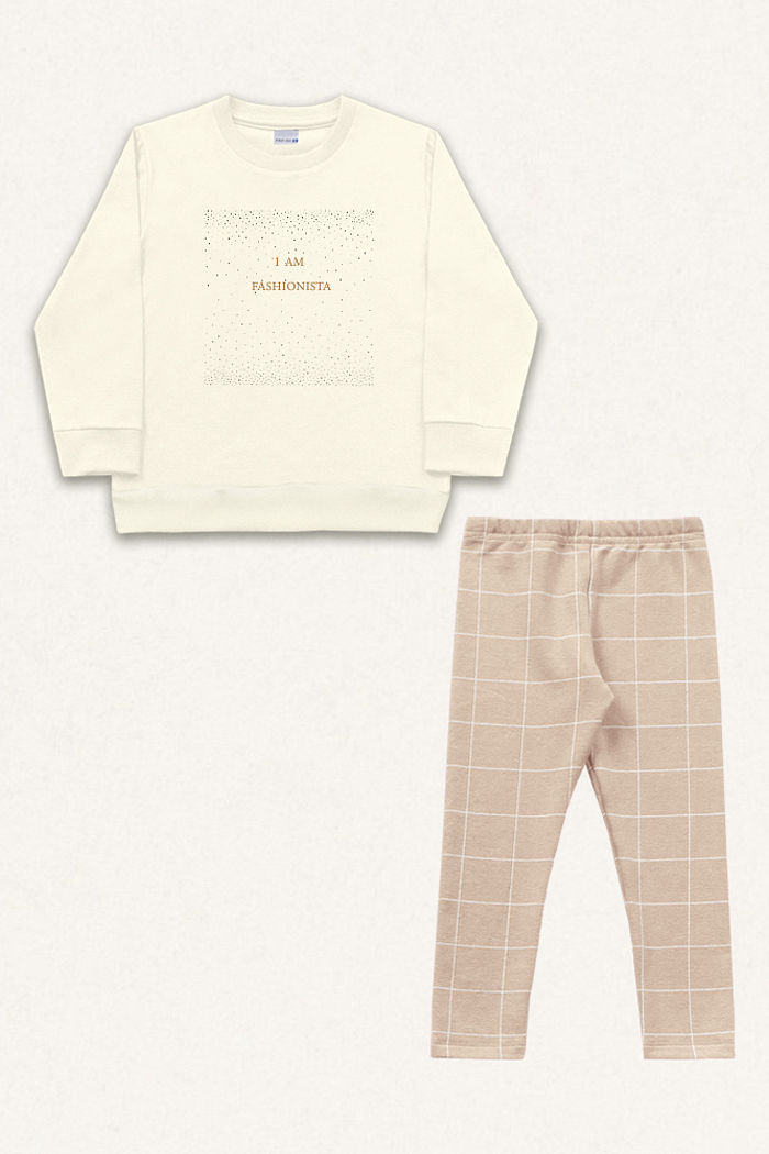 Conjunto blusão em moletom e legging xadrez em molecotton molinê fashionista