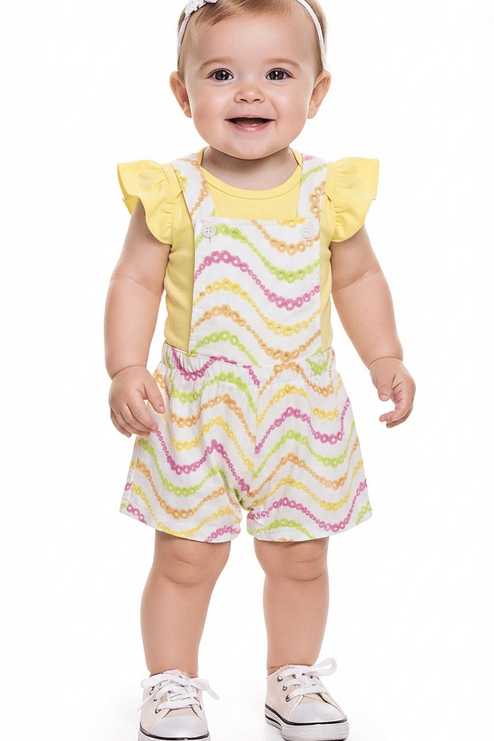 Conjunto body manga curta em suedine e macacão em laise