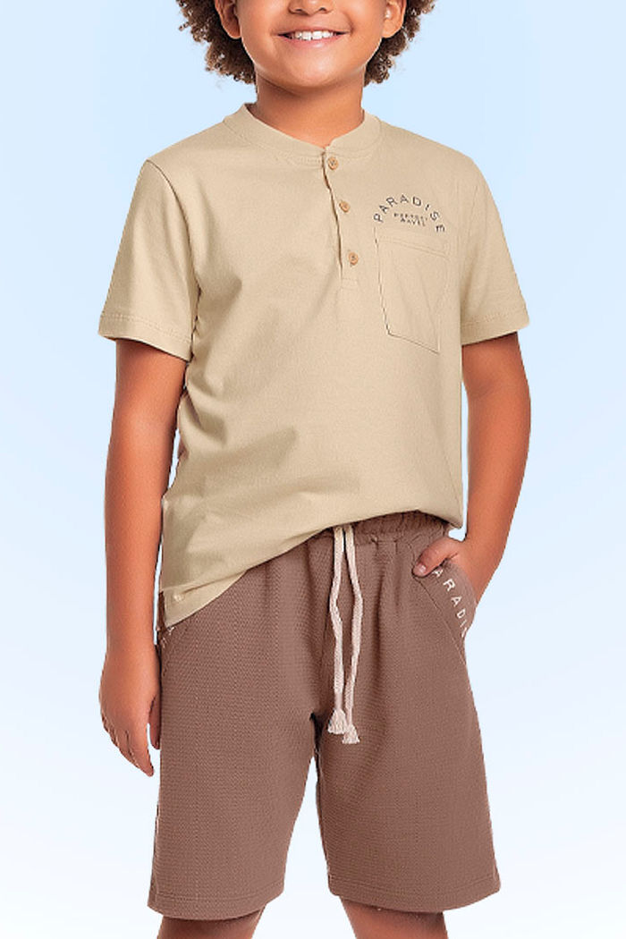 Conjunto camiseta em meia malha e bermuda em moletinho lótus