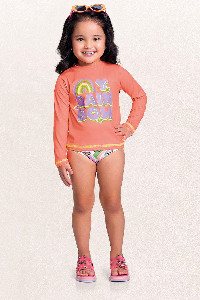 Conjunto blusa manga longa e calcinha praia rainbow