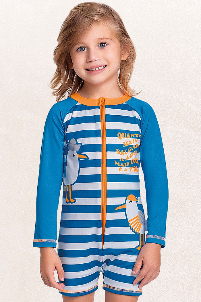 Macacão praia listras e bichinhos