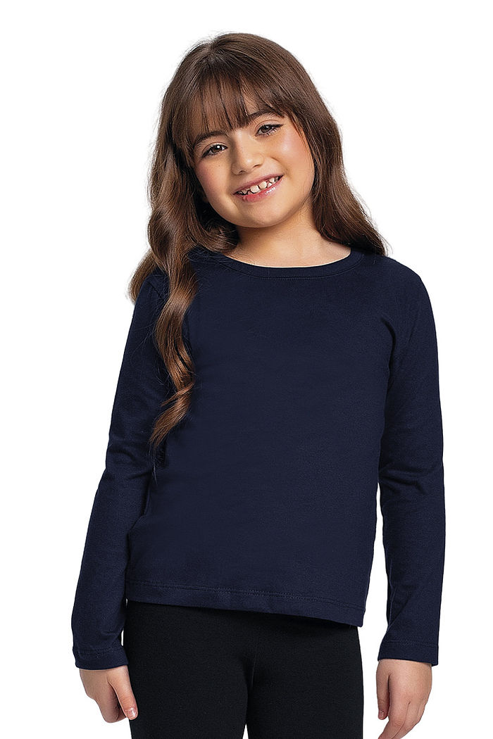 Blusa manga longa básica em meia malha menina