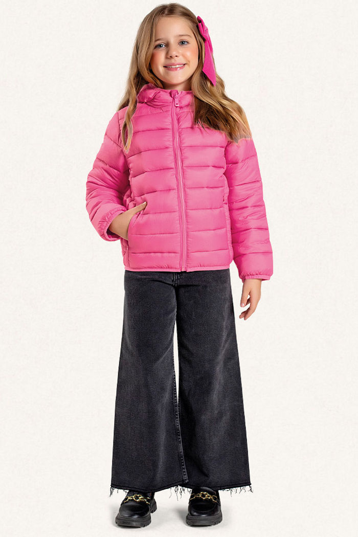 Jaqueta puffer com capuz com forro e com bolso