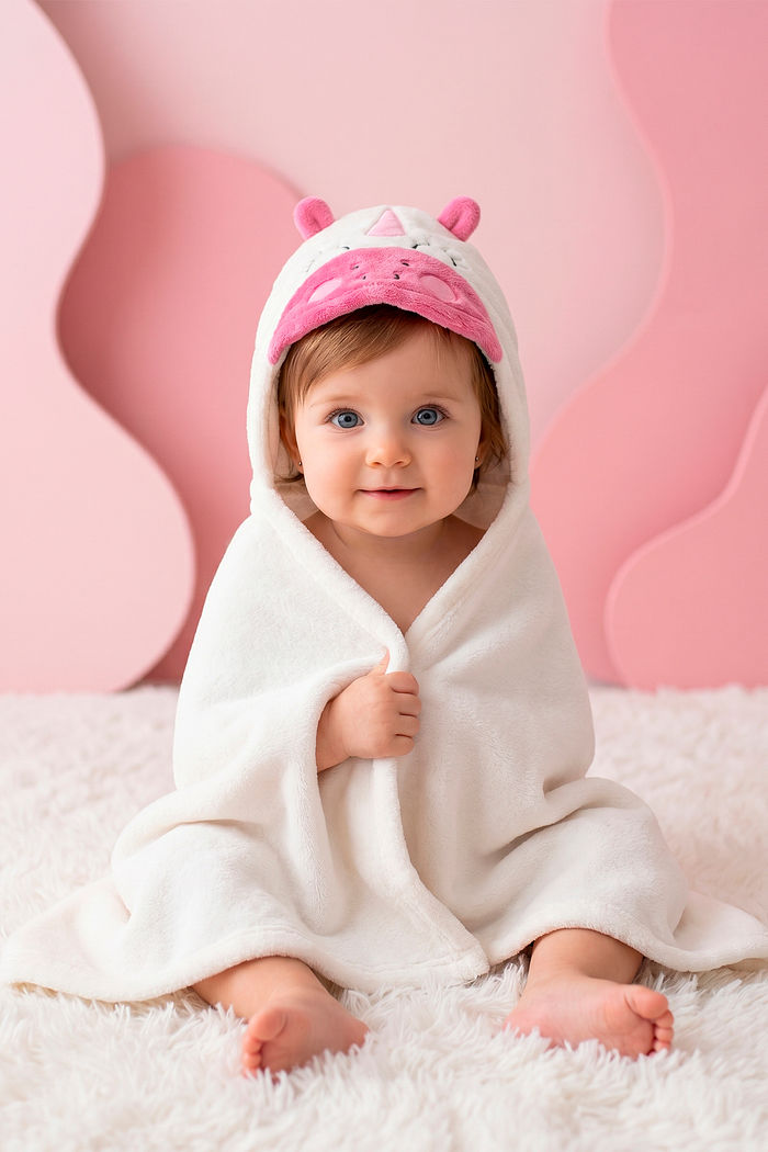 Manta com capuz unicórnio em tecido fleece