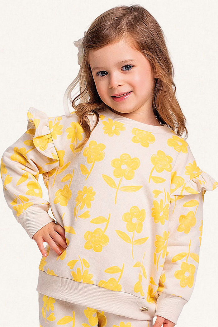 Conjunto blusão e calça em moletom floral