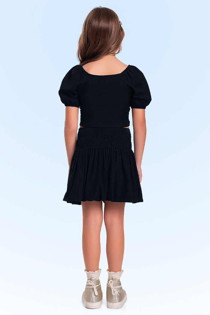 Conjunto blusa e short-saia em cotton flamê