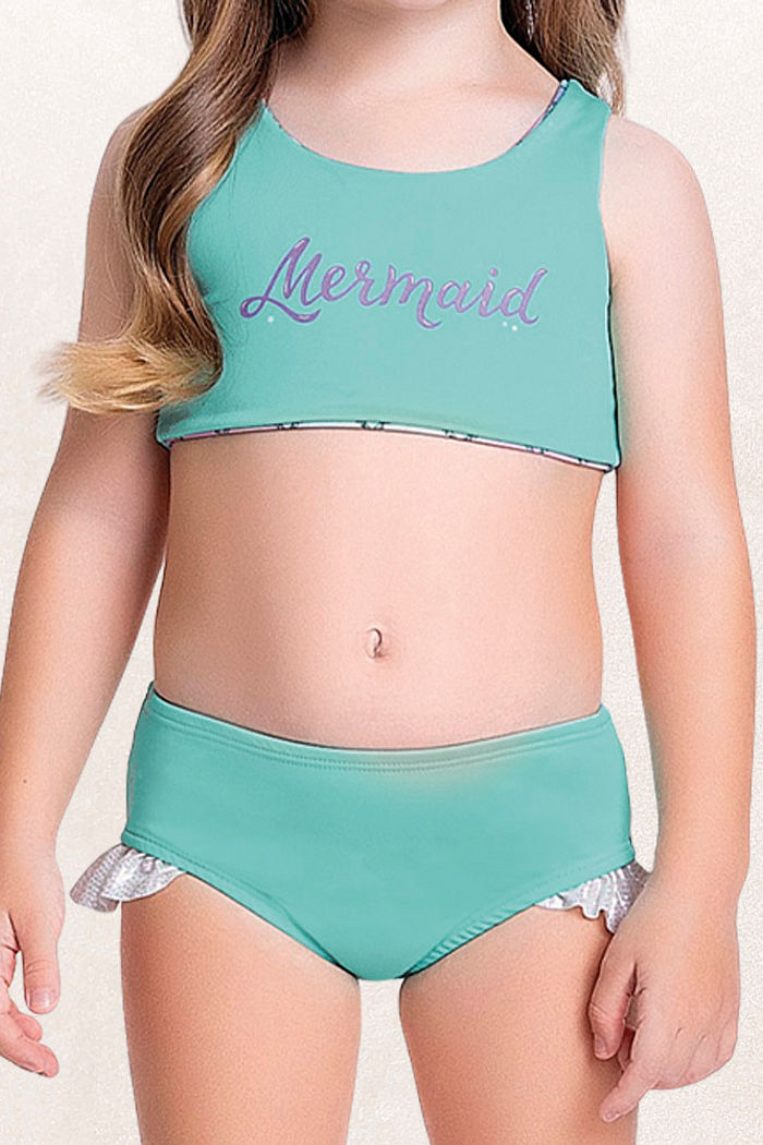 Conjunto biquíni top e calcinha dupla face sereia