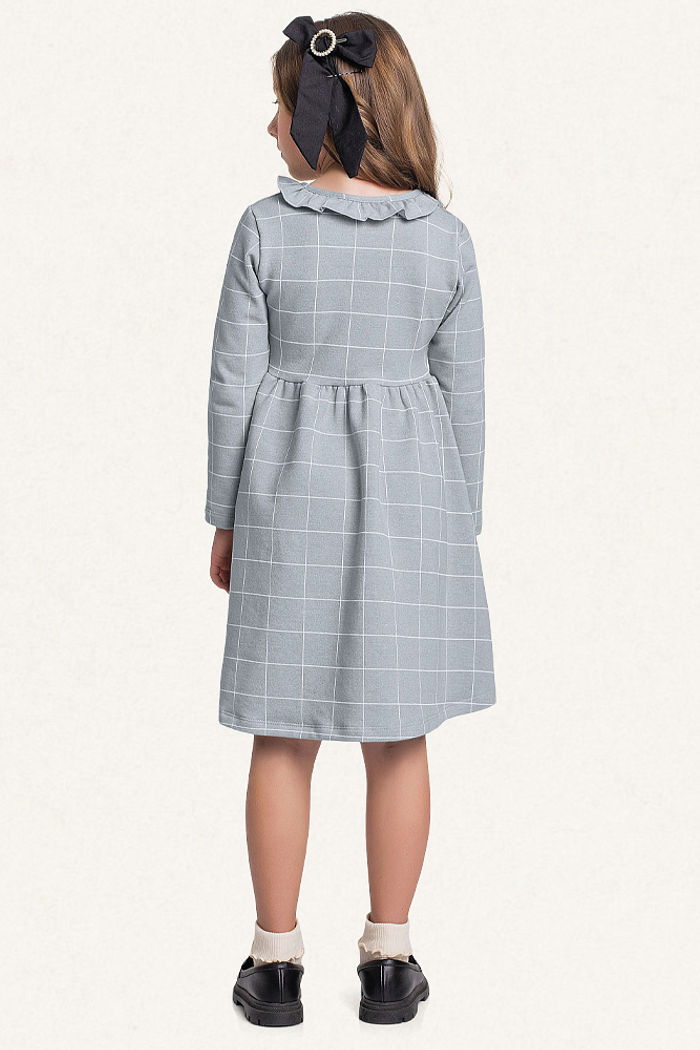 Vestido em molecotton molinê manga longa xadrez