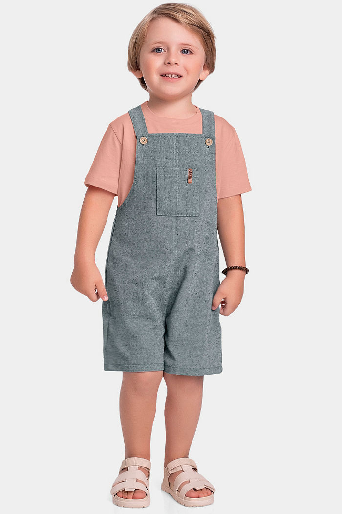 Conjunto camiseta e macacão em tecido ecotex flamê