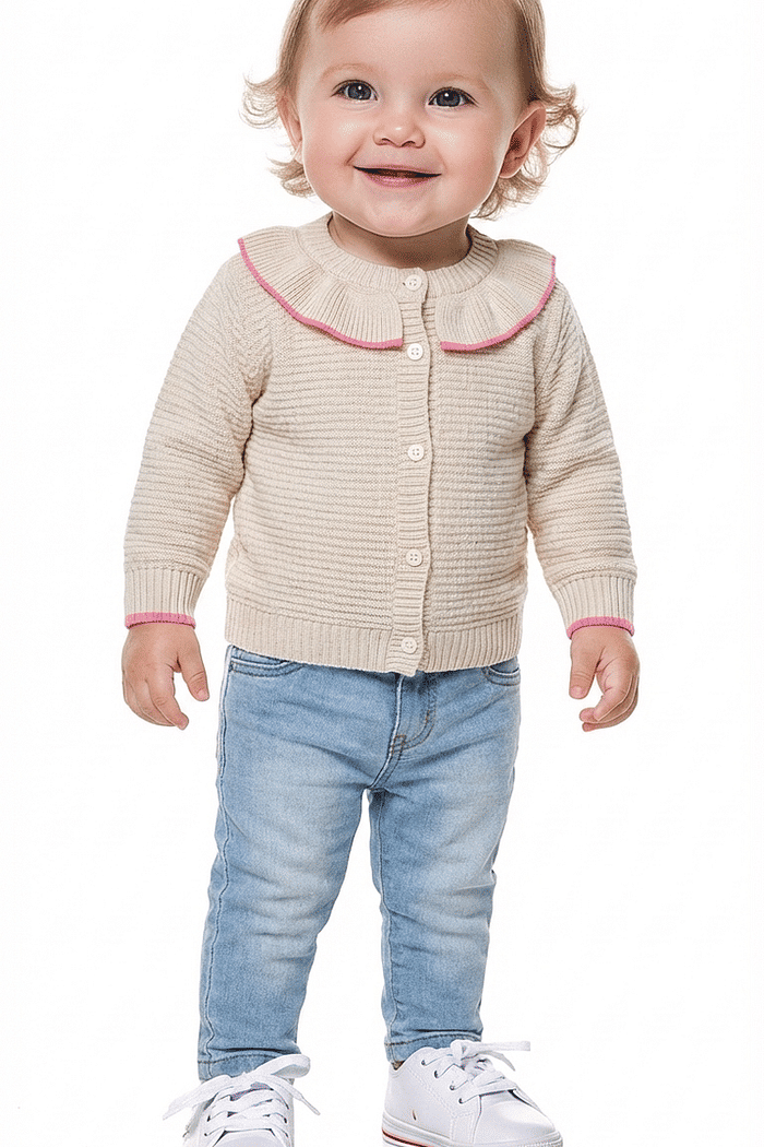 Casaco aberto em tricot com babados