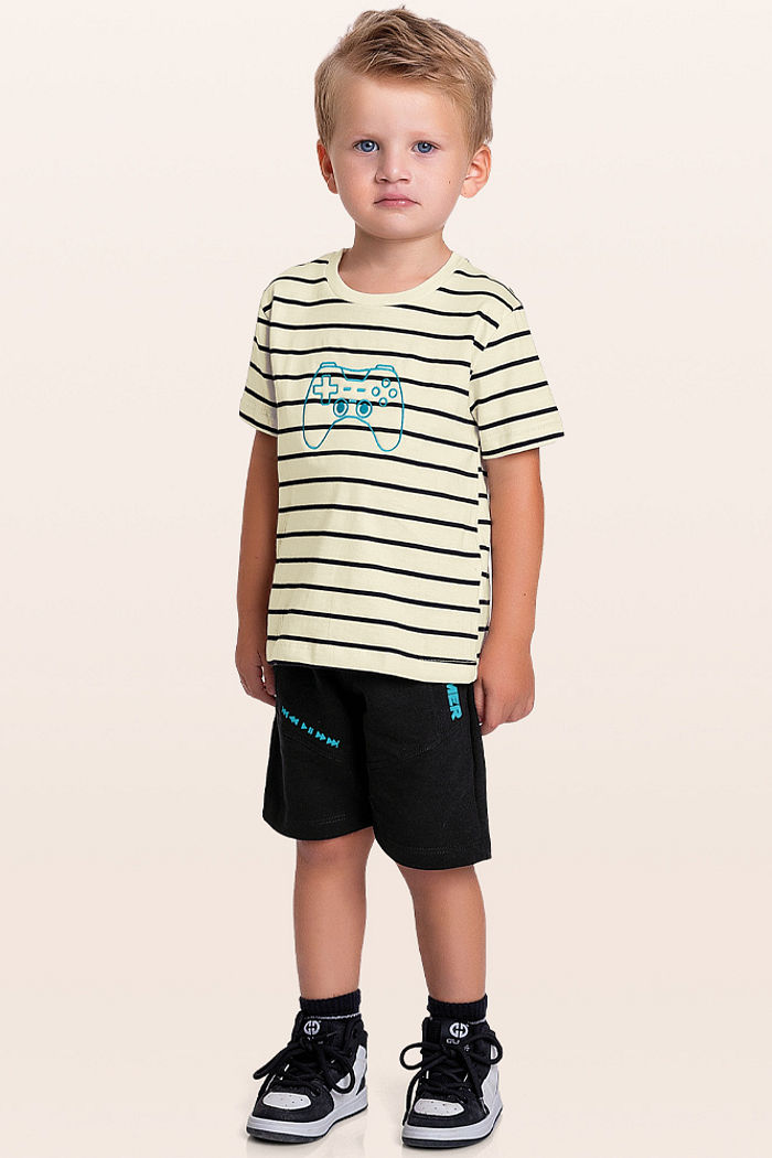 Conjunto camiseta e bermuda listras gamer