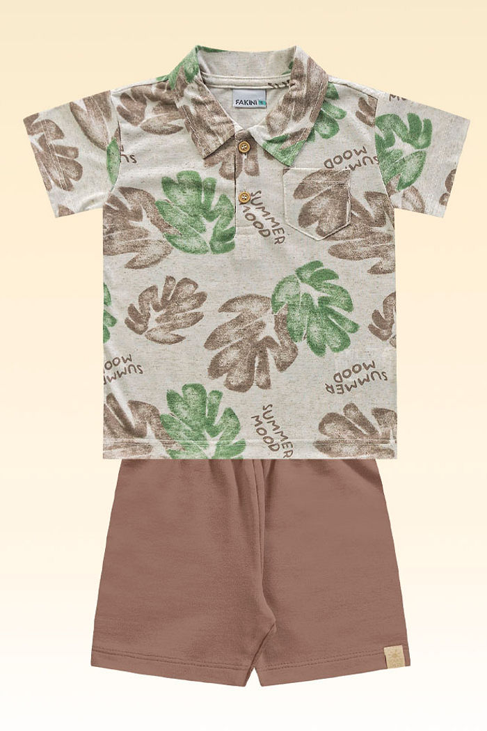 Conjunto camisa polo e bermuda em moletinho