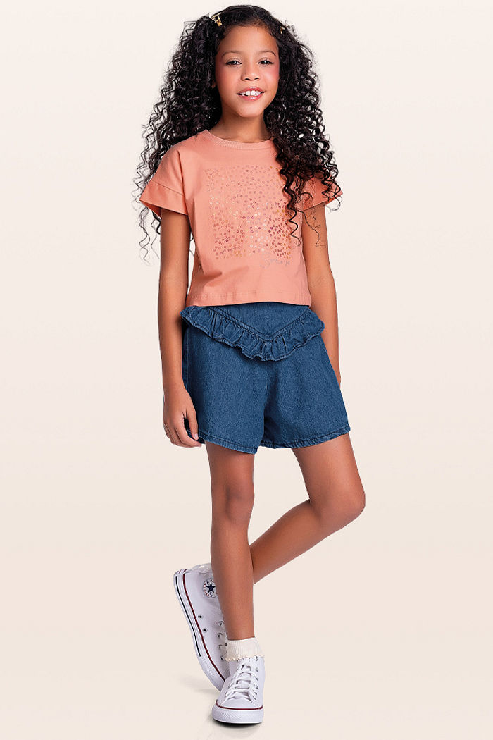 Short em jeans babado