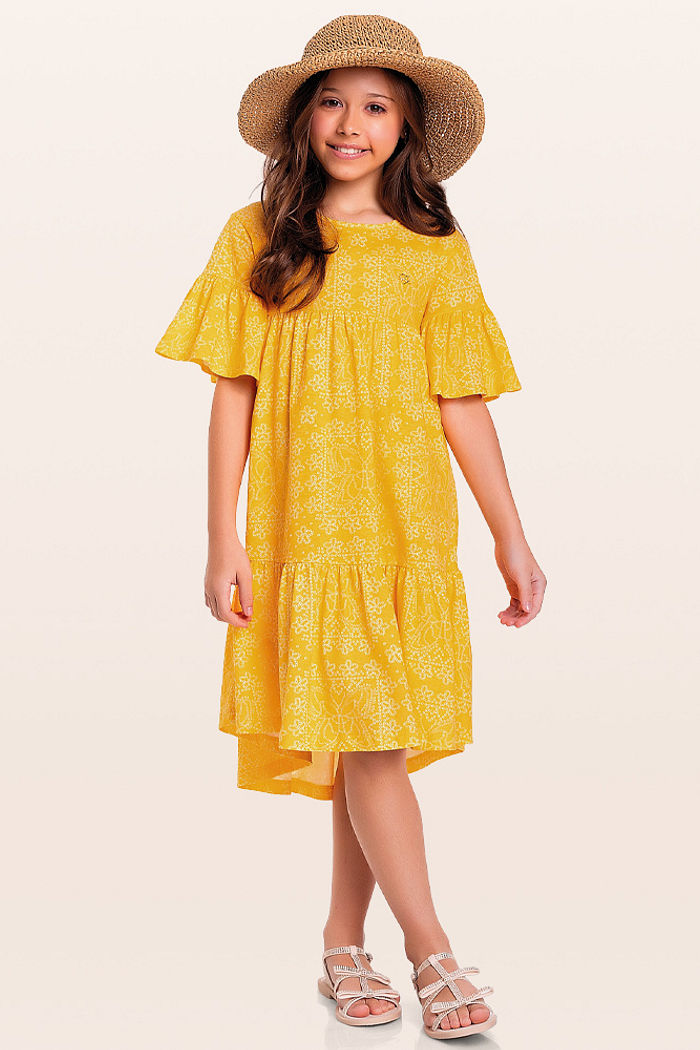 Vestido em meia malha borboletas no campo