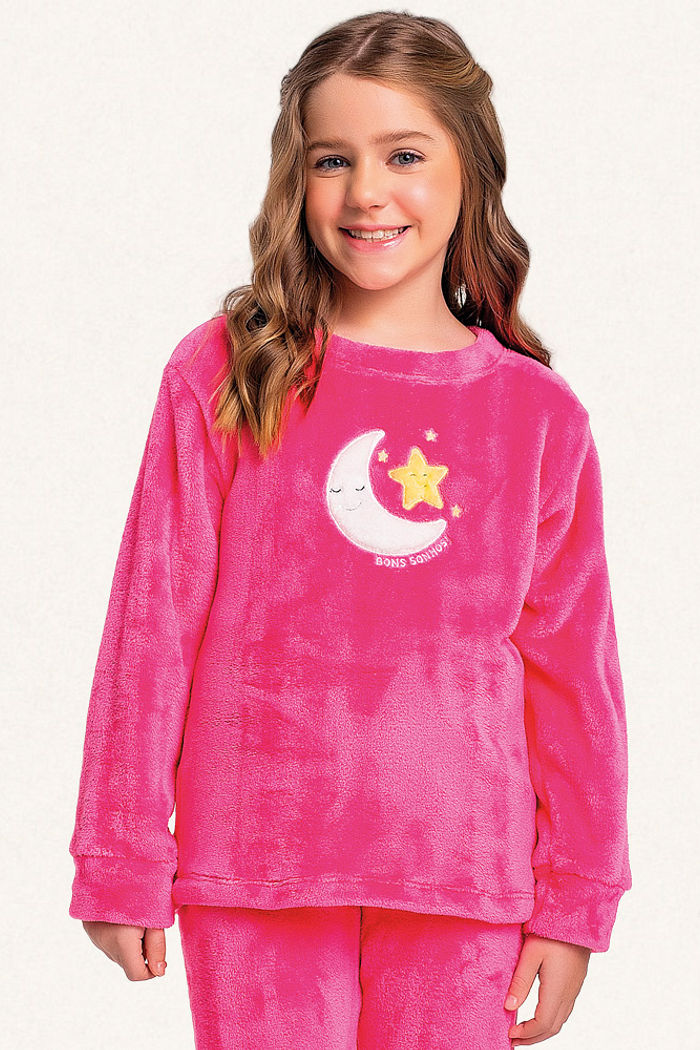 Conjunto blusão e calça em tecido fleece lua